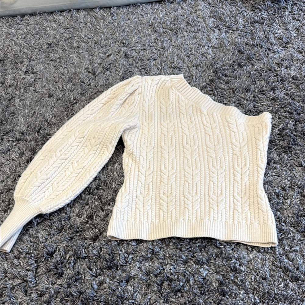 Zara Cream Off-the-Shoulder Sweater with Ribbed Knit